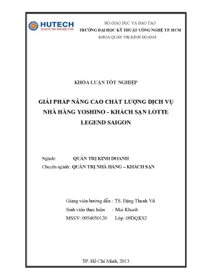 Luận văn tốt nghiệp quản trị nhà hàng khách sạn giải pháp nâng cao chất lượng dịch vụ nhà hàng yoshino khách sạn lotte legend saigon