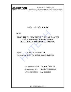Luận văn hoàn thiện quy trình phục vụ bàn tại nhà hàng garden brasserie khách sạn parkroyal sai gon pot