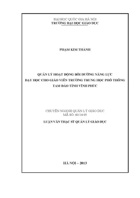 Quản lý hoạt động bồi dưỡng năng lực dạy học cho giáo viên trường trung học phổ thông tam đảo tỉnh vĩnh phúc luận văn ths giáo dục học