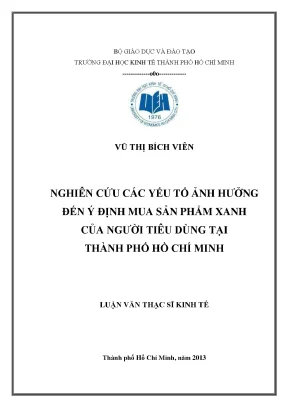 Nghiên cứu các yếu tố ảnh hưởng đến ý định mua sản phẩm xanh của người tiêu dùng tại tphcm luận văn thạc sĩ