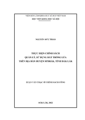 Luận văn thực hiện chính sách quản lý sử dụng đất trồng lúa trên địa bàn huyện mdrắk tỉnh đắk lắk