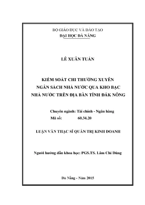 Luận văn thạc sĩ kiểm soát chi thường xuyên ngân sách nhà nước qua kho bạc trên địa bàn tỉnh đắk nông full
