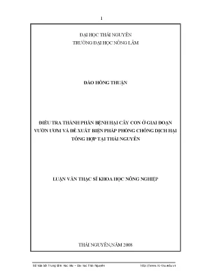 Luận văn điều tra thành phần bệnh hại cây con ở giai đoạn vườn ươm và đề xuất biện pháp phòng chống dịch hại tổng hợp tại thái nguyên docx
