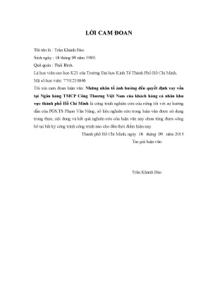 Những nhân tố ảnh hưởng đến quyết định vay vốn tại ngân hàng thương mại cổ phần công thương việt nam của khách hàng cá nhân ở khu vực tp hcm luận văn thạc sĩ