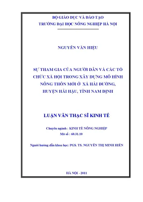 Luận văn sự tham gia của người dân và các tổ chức xã hội trong xây dựng mô hình nông thôn mới ở xã hải đường huyện hải hậu tỉnh nam định