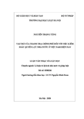 Luận văn thạc sĩ luật học vai trò của thanh tra chính phủ đối với việc kiểm soát quyền lực nhà nước ở việt nam hiện nay