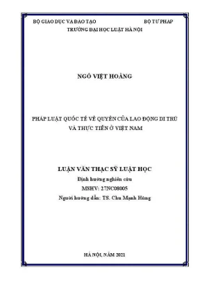 Luận văn thạc sĩ luật học pháp luật quốc tế về quyền của lao động di trú và thực tiễn ở việt nam