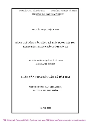 Luận văn thạc sĩ quản lý đất đai đánh giá công tác đăng ký biến động đất đai tại huyện thuận châu tỉnh sơn la