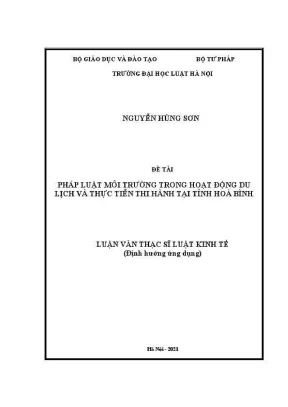 Luận văn thạc sĩ luật học pháp luật môi trường trong hoạt động du lịch và thực tiễn thi hành tại tỉnh hoà bình