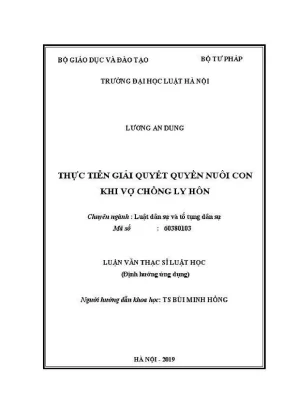 Luận văn thạc sĩ luật học thực tiễn giải quyết quyền nuôi con khi vợ chồng ly hôn