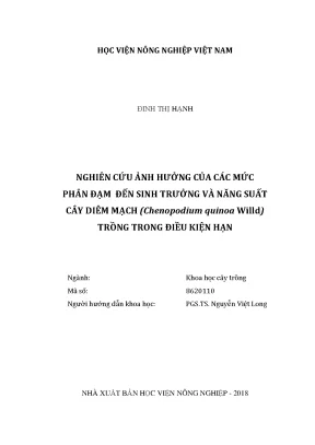 Luận văn nghiên cứu ảnh hưởng của các mức phân đạm đến sinh trưởng và năng suất cây diêm mạch chenopodium quinoa willd trồng trong điều kiện hạn