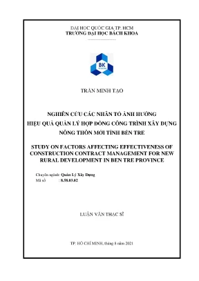 Luận văn thạc sĩ quản lý xây dựng nghiên cứu các nhân tố ảnh hưởng hiệu quả quản lý hợp đồng công trình xây dựng nông thôn mới tỉnh bến tre