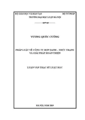 Luận văn thạc sĩ luật học pháp luật về công ty hợp danh thực trạng và giải pháp hoàn thiện
