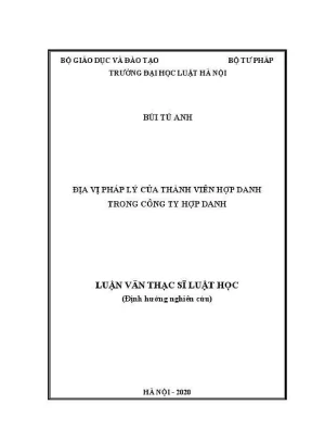Luận văn thạc sĩ luật học địa vị pháp lý của thành viên hợp danh trong công ty hợp danh