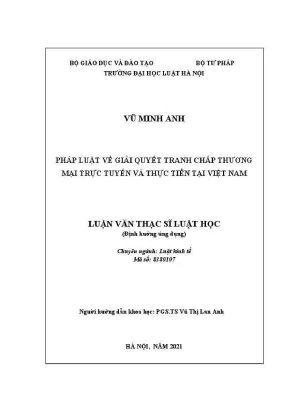 Luận văn thạc sĩ luật học pháp luật về giải quyết tranh chấp thương mại trực tuyến và thực tiễn tại việt nam