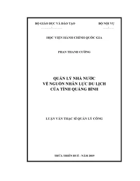 Luận văn quản lý nhà nước về nguồn nhân lực du lịch trên địa bàn tỉnh quảng bình