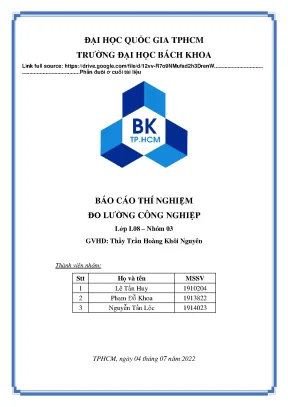 Báo cáo thí nghiệm đo lường công nghiệp