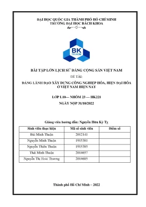 Bài tập lớn lịch sử đảng cộng sản việt nam đề tài đảng lãnh đạo xây dựng công nghiệp hóa hiện đại hóa ở việt nam hiện nay