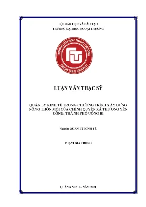 Luận văn thạc sĩ quản lý kinh tế quản lý kinh tế trong chương trình xây dựng nông thôn mới của chính quyền xã thượng yên công thành phố uông bí