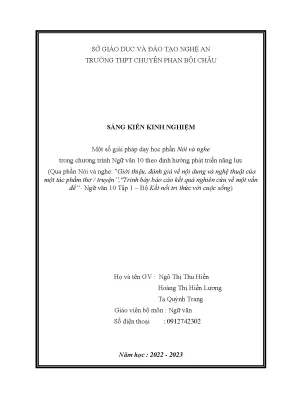 Skkn mới nhất một số giải pháp dạy học phần nói và nghe trong chương trình ngữ văn 10 theo định hướng phát triển năng lực