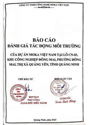 Báo cáo đánh giá tác động môi trường dự án moka việt nam tại lô cn 03 khu công nghiệp đông mai phường đông mai thị xã quảng yên tỉnh quảng ninh