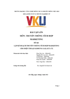 Bài tập lớn môn truyền thông tích hợp marketing đề tài lập kế hoạch truyền thông tích hợp marketing cho điện thoại samsung galaxy a72