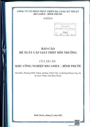 Báo cáo đề xuất cấp giấy phép môi trường dự án khu công nghiệp becamex bình phước