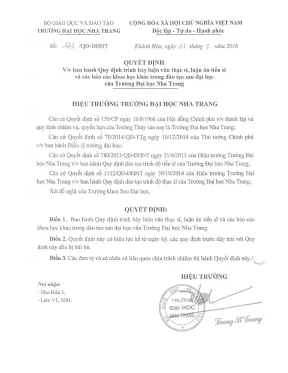 Quy định trình bày luận văn thạc sĩ luận án tiến sĩ và các báo cáo khoa học khác trong đào tạo sau đại học của trường đại học nha trang