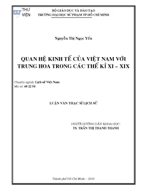 Luận văn thạc sĩ lịch sử quan hệ kinh tế của việt nam với trung hoa trong các thế kỷ xi xix