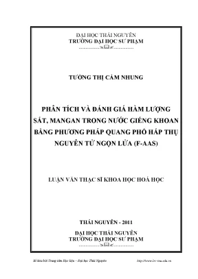 Luận văn thạc sĩ khoa học hoá học phân tích và đánh giá hàm lượng sắt mangan trong nước giếng khoan bằng phương pháp quang phổ hấp thụ nguyên tử ngọn lửa f aas