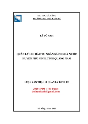Luận văn thạc sĩ quản lý kinh tế quản lý chi đầu tư ngân sách nhà nước huyện phú ninh tỉnh quảng nam