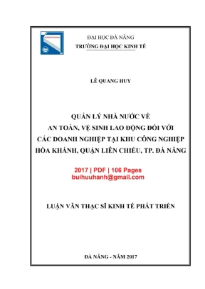 Luận văn thạc sĩ kinh tế phát triển quản lý nhà nước về an toàn vệ sinh lao động đối với các doanh nghiệp tại khu công nghiệp hòa khánh quận liên chiểu thành phố đà nẵng