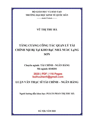 Luận văn thạc sĩ tài chính ngân hàng tăng cường công tác quản lý tài chính nội bộ tại kho bạc nhà nước lạng sơn