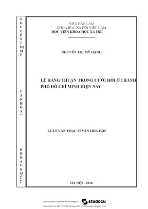 Luận văn thạc sĩ văn hóa học về lễ hằng thuận trong cưới hỏi ở thành phố hồ chí minh