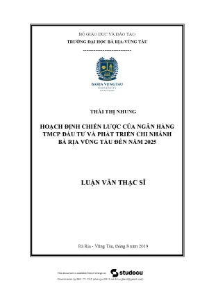 Luận văn thạc sĩ kinh tế hoạch định chiến lược của bidv cn bà rịa vũng tàu đến năm 2025