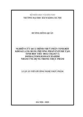 Luận án tiến sĩ nghiên cứu quá trình thuỷ phân tinh bột khoai lang bằng phương pháp enzyme tạo tinh bột tiêu hoá chậm và isomaltooligosaccharide nhằm ứng dụng trong thực phẩm