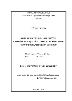 Luận án tiến sĩ phát triển văn hóa nhà trường cao đẳng sư phạm vùng đồng bằng sông hồng trong bối cảnh đổi mới giáo dục