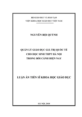 Luận án tiến sĩ quản lý giáo dục giá trị quốc tế cho học sinh thpt hà nội trong bối cảnh hiện nay