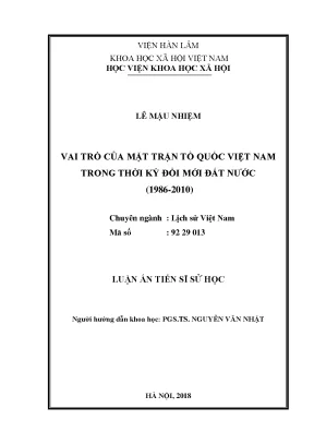 Luận án tiến sĩ vai trò của mặt trận tổ quốc việt nam trong thời kỳ đổi mới đất nước 19862010