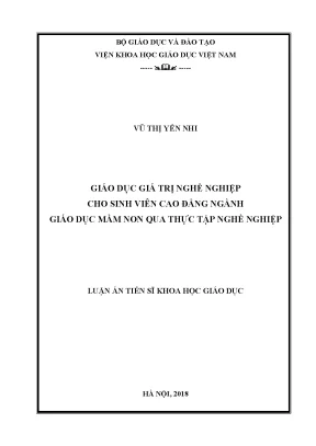 Luận án tiến sĩ giáo dục giá trị nghề nghiệp cho sinh viên cao đẳng ngành giáo dục mầm non qua thực tập nghề nghiệp