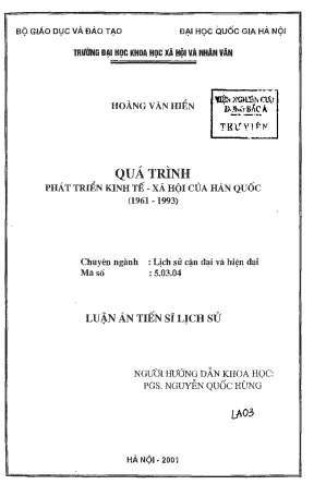 Luận án tiến sỹ quá trình phát triển kinh tế xã hội của hàn quốc 1961 1993 và kinh nghiệm đối với việt nam