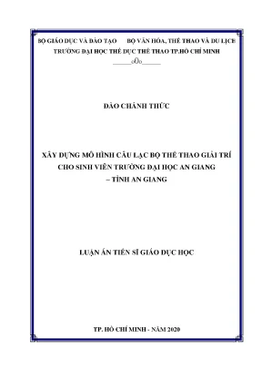 Luận án tiến sĩ xây dựng mô hình câu lạc bộ thể thao giải trí cho sinh viên trường đại học an giang tỉnh an giang
