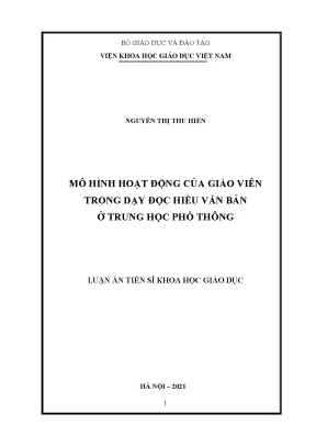 Luận án tiến sĩ mô hình hoạt động của giáo viên trong dạy đọc hiểu văn bản ở trung học phổ thông