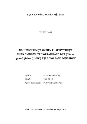 Nghiên cứu một số biện pháp kỹ thuật nhân giống và trồng rau đắng đất glinus oppositifolius l dc tại đồng bằng sông hồng luận án tiến sĩ