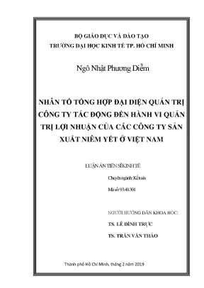 Luận án ts nhân tố tổng hợp đại diện quản trị công ty tác động đến hành vi quản trị lợi nhuận của các công ty sản xuất niêm yết ở việt nam