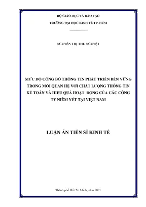 Luận án tiến sĩ kinh tế mức độ công bố thông tin phát triển bền vững trong mối quan hệ với chất lượng thông tin kế toán và hiệu quả hoạt động của các công ty niêm yết tại việt nam