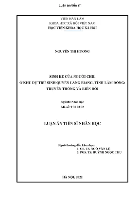 Luận án tiến sĩ sinh kế của người chil ở khu dự trữ sinh quyển lang biang tỉnh lâm đồng truyền thống và biến đổi