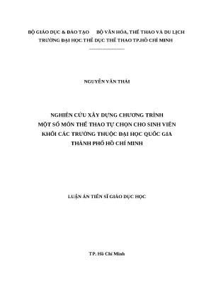 Luận án tiến sĩ nghiên cứu xây dựng chương trình một số môn thể thao tự chọn cho sinh viên khối các trường thuộc đại học quốc gia thành phố hồ chí minh
