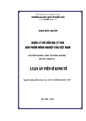Luận án ts quản lý chỉ dẫn địa lý cho sản phẩm nông nghiệp của việt nam