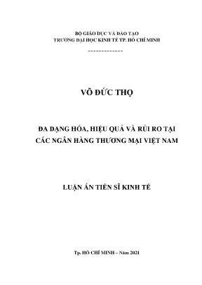Luận án tiến sĩ kinh tế đa dạng hóa hiệu quả và rủi ro tại các ngân hàng thương mại việt nam